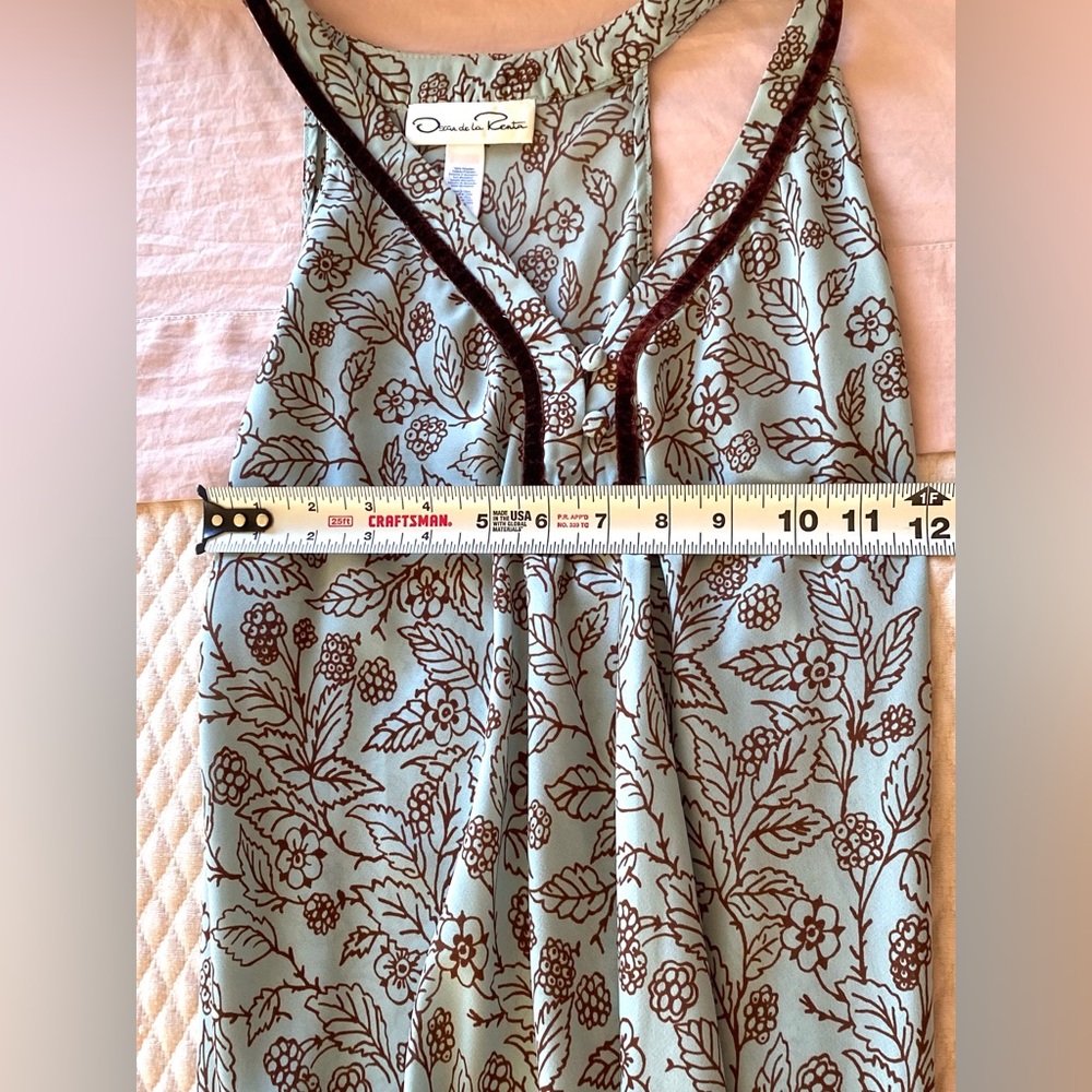 Oscar de la Renta Pale Blue Maxi Dress with Brown Floral Motif - Picture 3 of 14